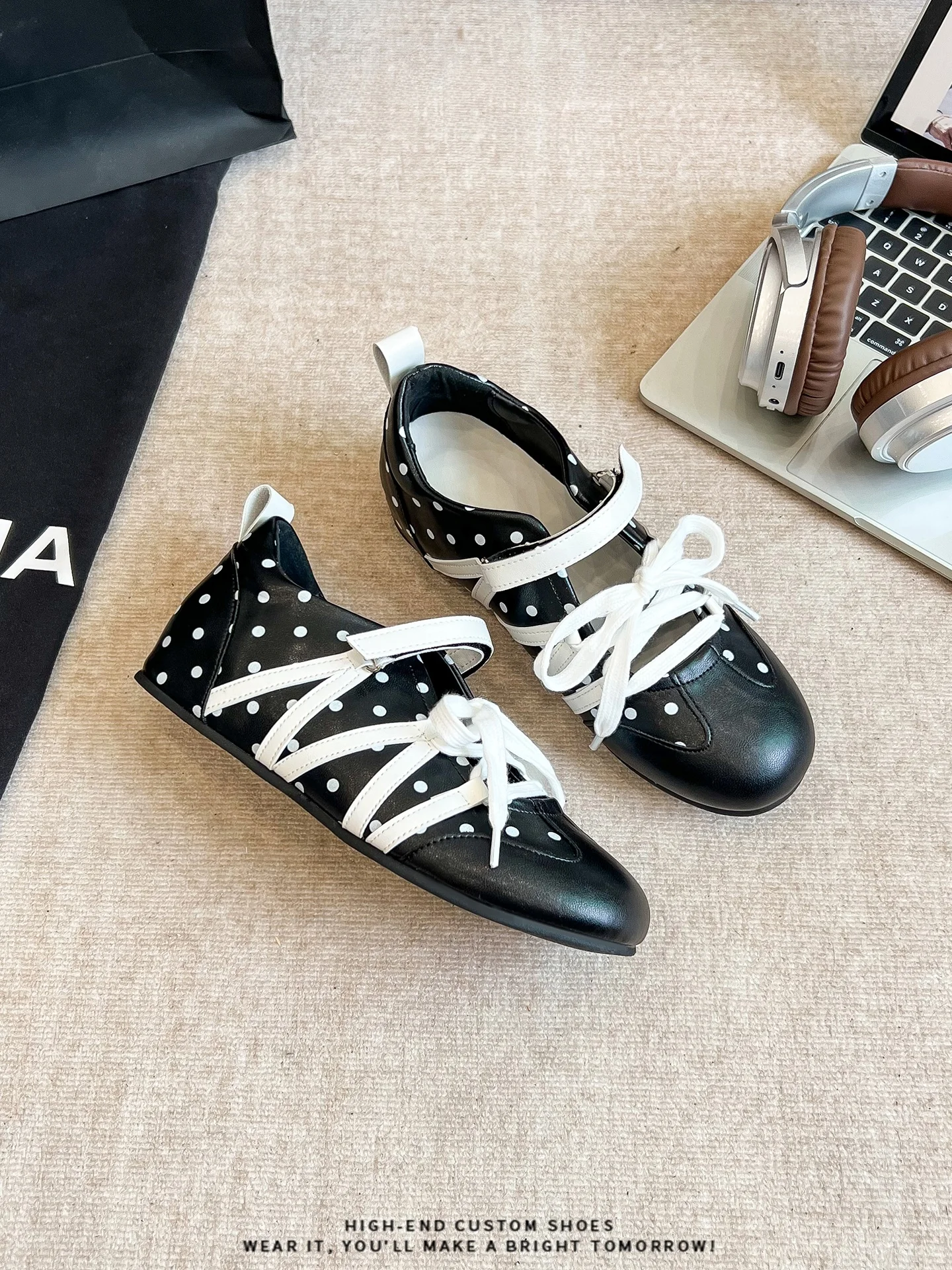 leather-version-4cm-heightening-ballet-mary-jane-single-shoes-women-polka-dot-magic-tape-low-cut-sports-dequn-shoes