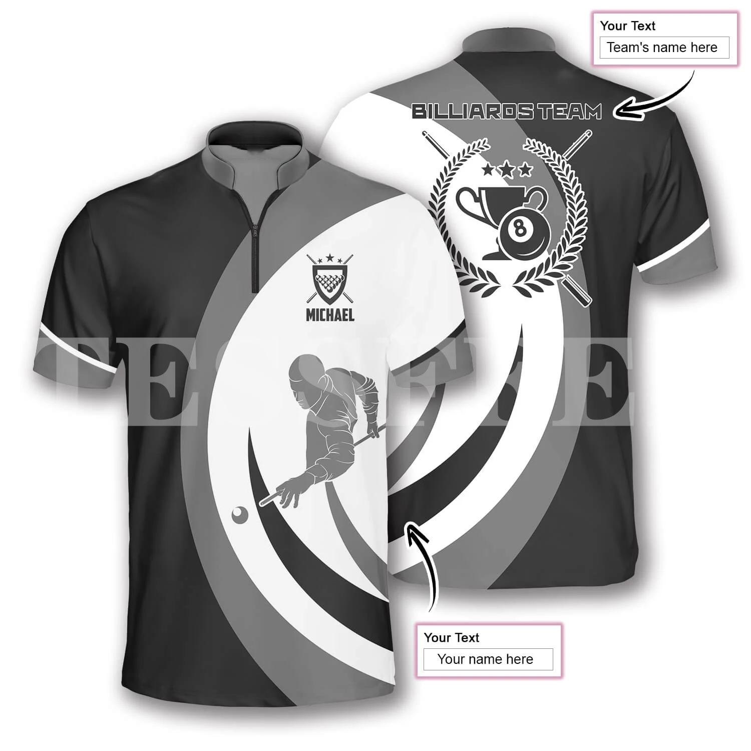 Custom Name Sports Billiards Ball Player Tattoo 3DPrint Summer Casual Polo Zipper Shirts Streetwear Short Sleeves T-Shirts New-A