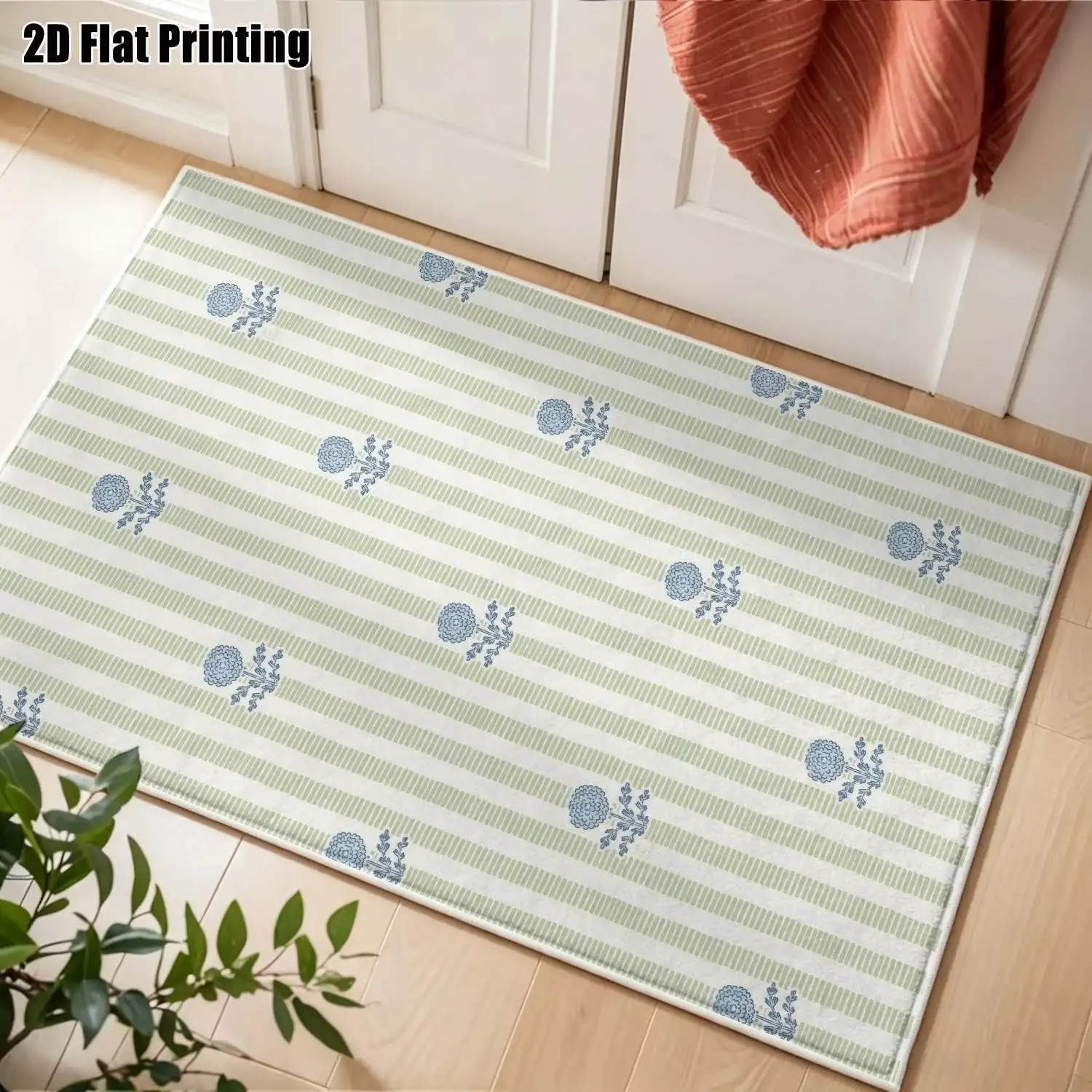 1Pc 2D Printed Velvet Striped Carpet, Nordic/Instagram Style, Machine Washable, Multi-Size, Multi-Scene Home Decor