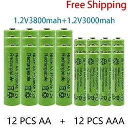 Rechargeable battery 1.2V AA 3800mAh NI-MH+AAA 3000mAh Rechargeable NI-MH 1.2V AAA battery