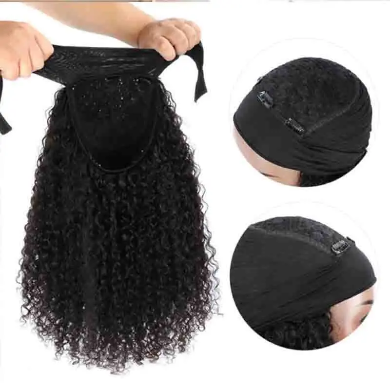 Headband Wig Human Hair Deep Wave Headband Human Hair Machine Made Wigs Curly Hair Headband Half Wigs for Black Women Human Hair