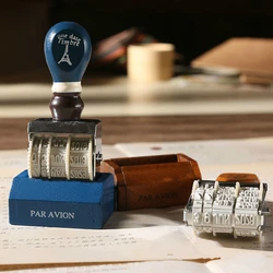 Card Lover Zakka Vintage Wooden Handle Stamp Date Stamp Roller Stamp Journal DIY Scrapbooking Tools Creative Stationery