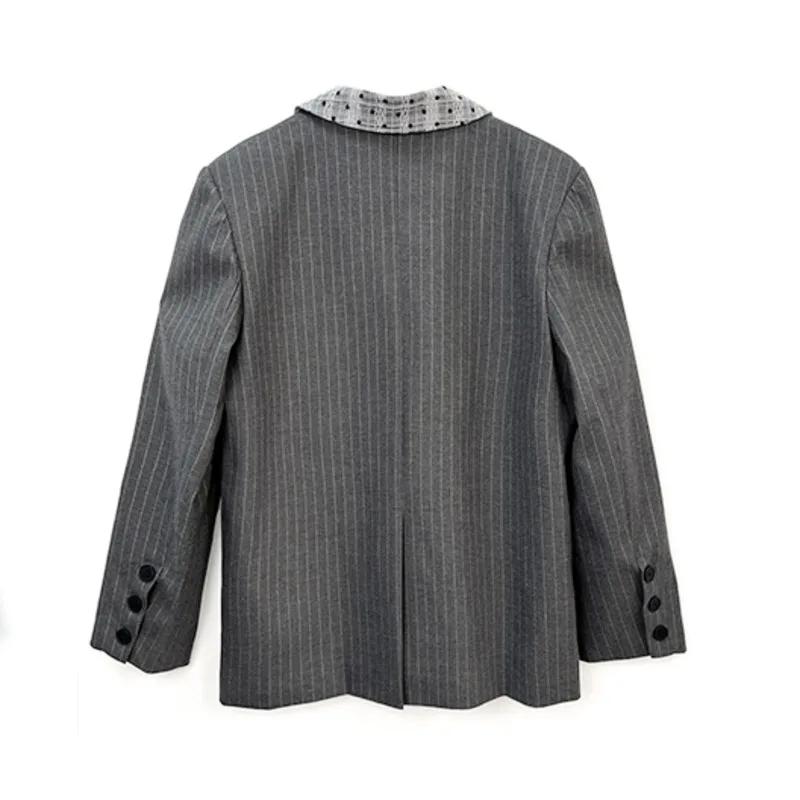 HKSH Primavera Autunno Nuovo Blazer da donna a righe Color Block Colletto rovesciato Tasche con bottone singolo Giacca elegante di fascia alta HK13900