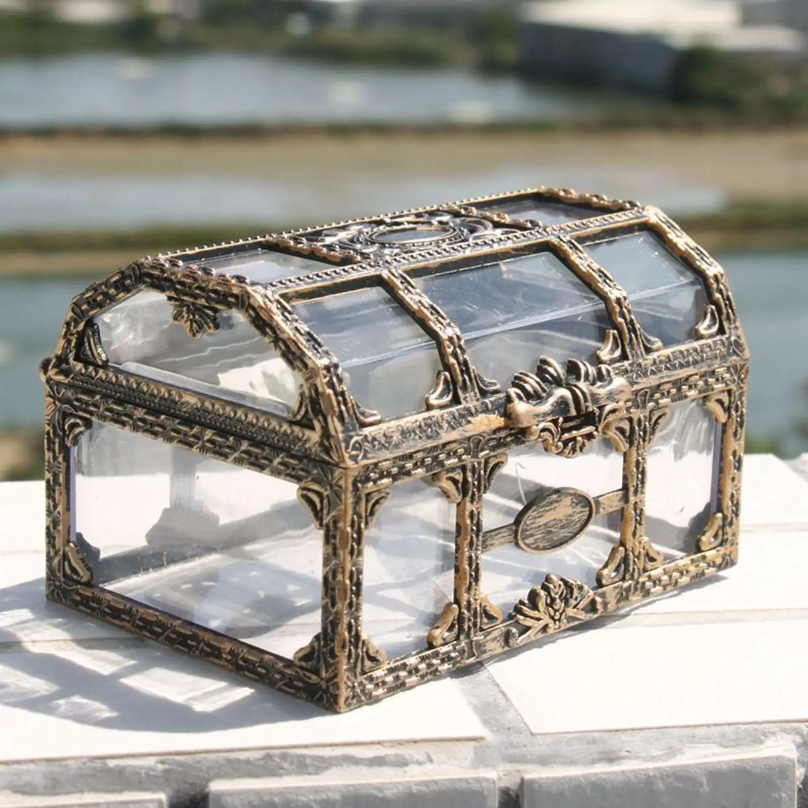 1PC Plastic Transparent Pirate Treasure Box Crystal Gem Jewelry Box Storage Organizer Chest Treasure Versatile Storage for Home