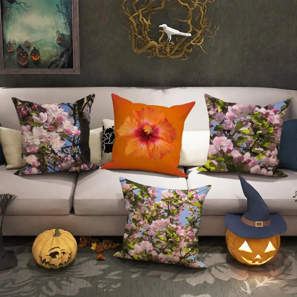 Hibiscus Cushion Cover Halloween decoration trick or treat cushion cover, ghost, pumpkin head, bat decoration
