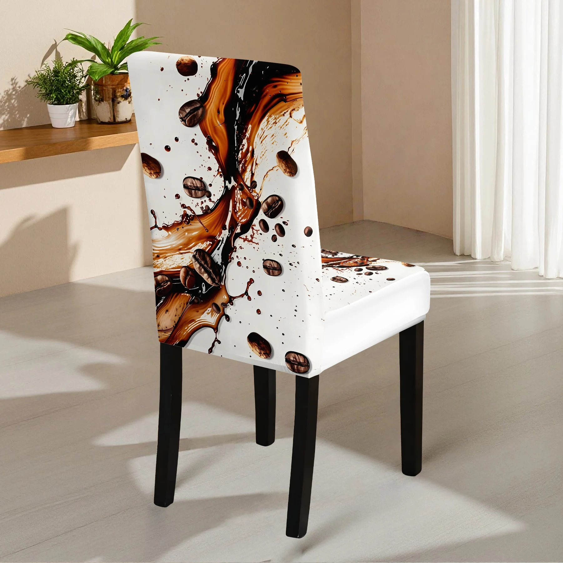 2024 New Elastic All - inclusive Chair Cover, Coffee Splash & Beans Print, Summer Outdoor & Indoor Chair