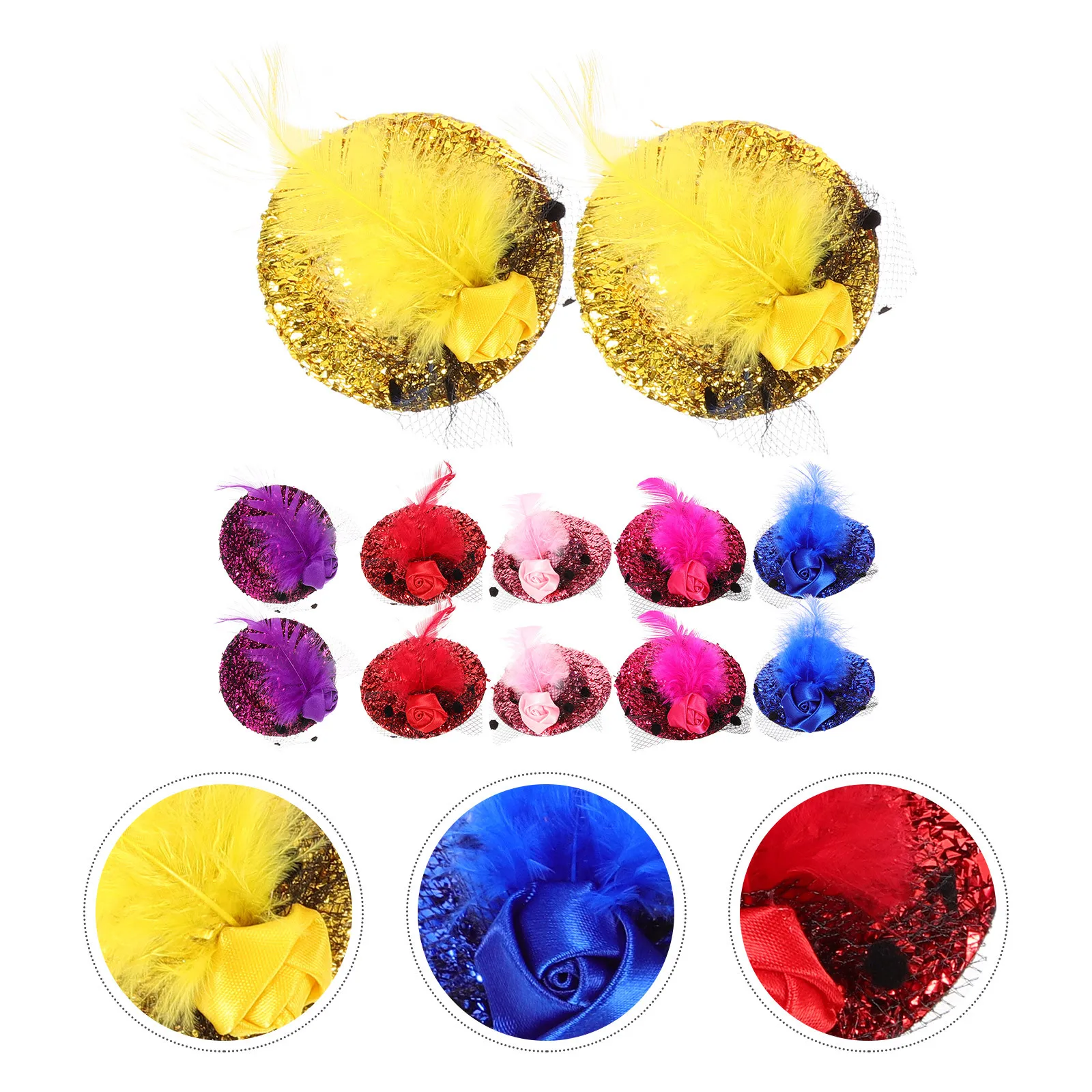 

12Pcs Mini Tea Party Hats Hair Clips Sequins Small Fascinator Clip Dressy Hair Accessories for Women Party Banquet
