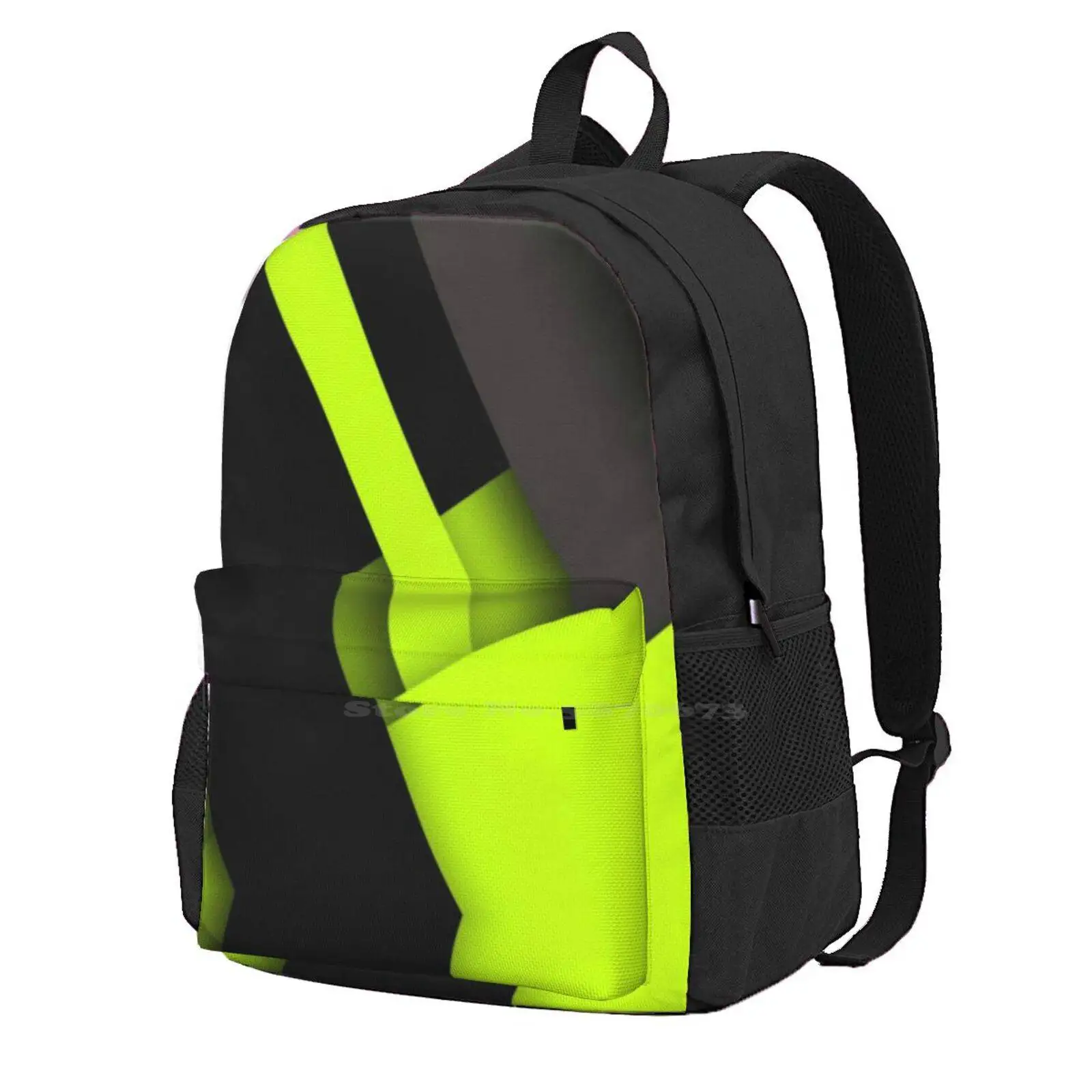 Lime And Black Material Pattern Backpacks For School Teenagers Girls Travel Bags Lime And Black Material Pattern Geometric