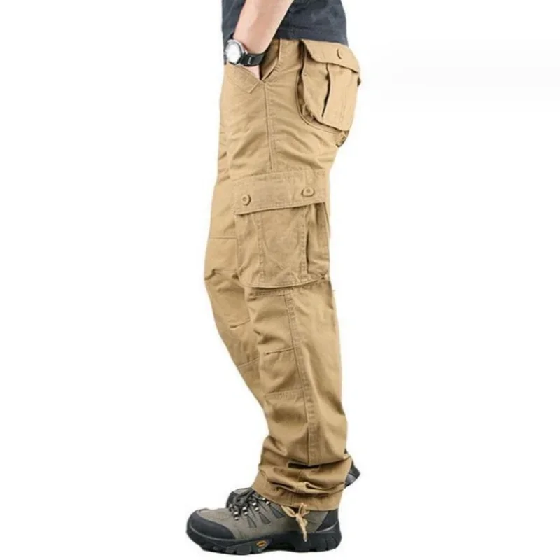 

Large Pocket Loose Overalls Men's Outdoor Sports Jogging Pants Elastic Waist Pure Cotton Casual Work Pants