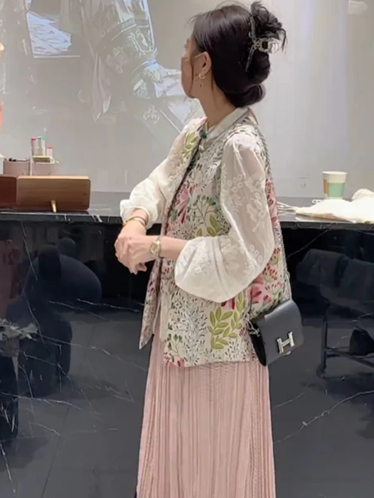 

Новый китайский женский жилет Jaet, осень 2024, модная верхняя одежда, антивозрастное верхнее пальто с цветочным принтом, круглый Ne Single Bu...