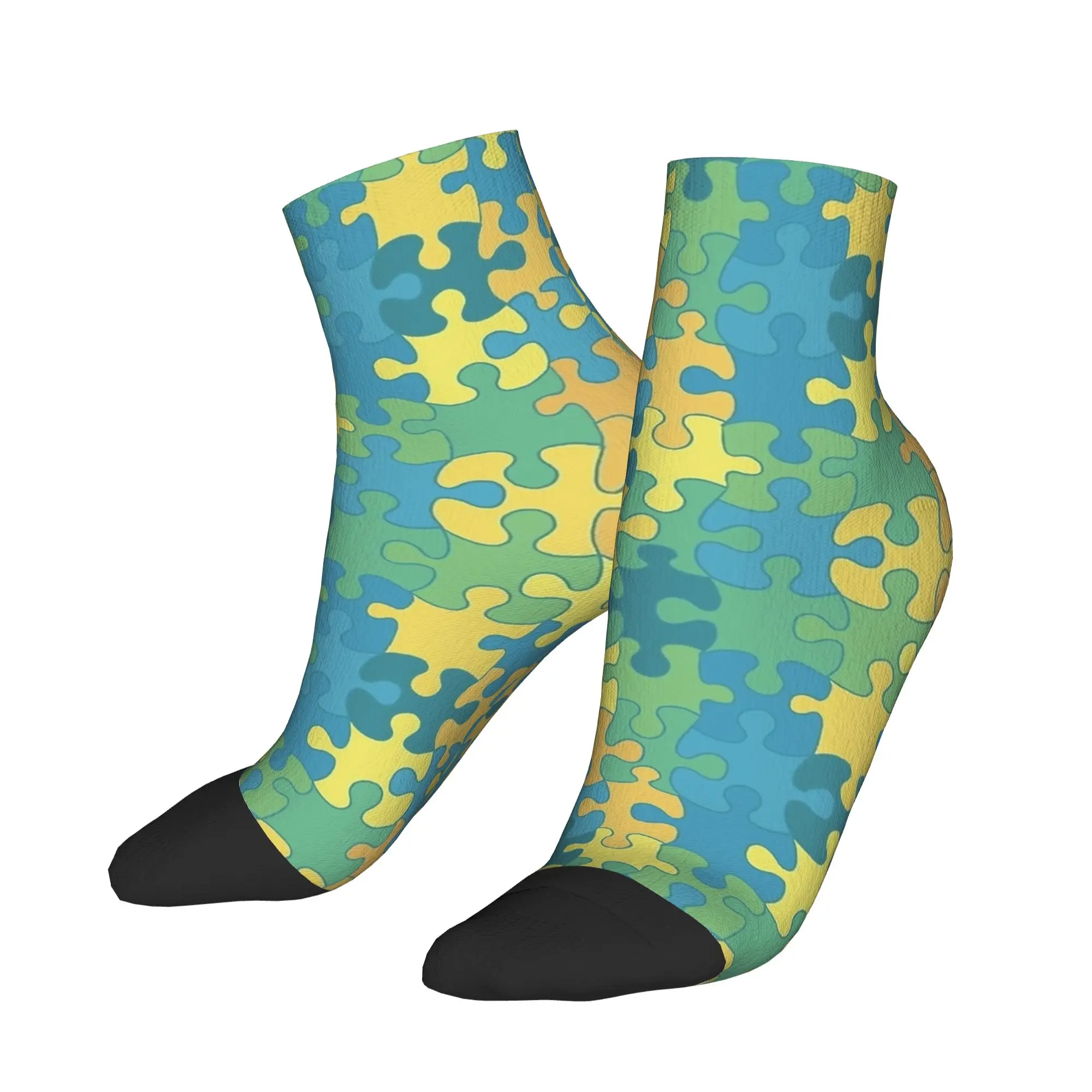 

Men Socks Symmetric Pink Purple Green Autism Puzzle Fashion Soft Breathable Ankle Sock Summer Printed Skateboard Anti Slip Socks
