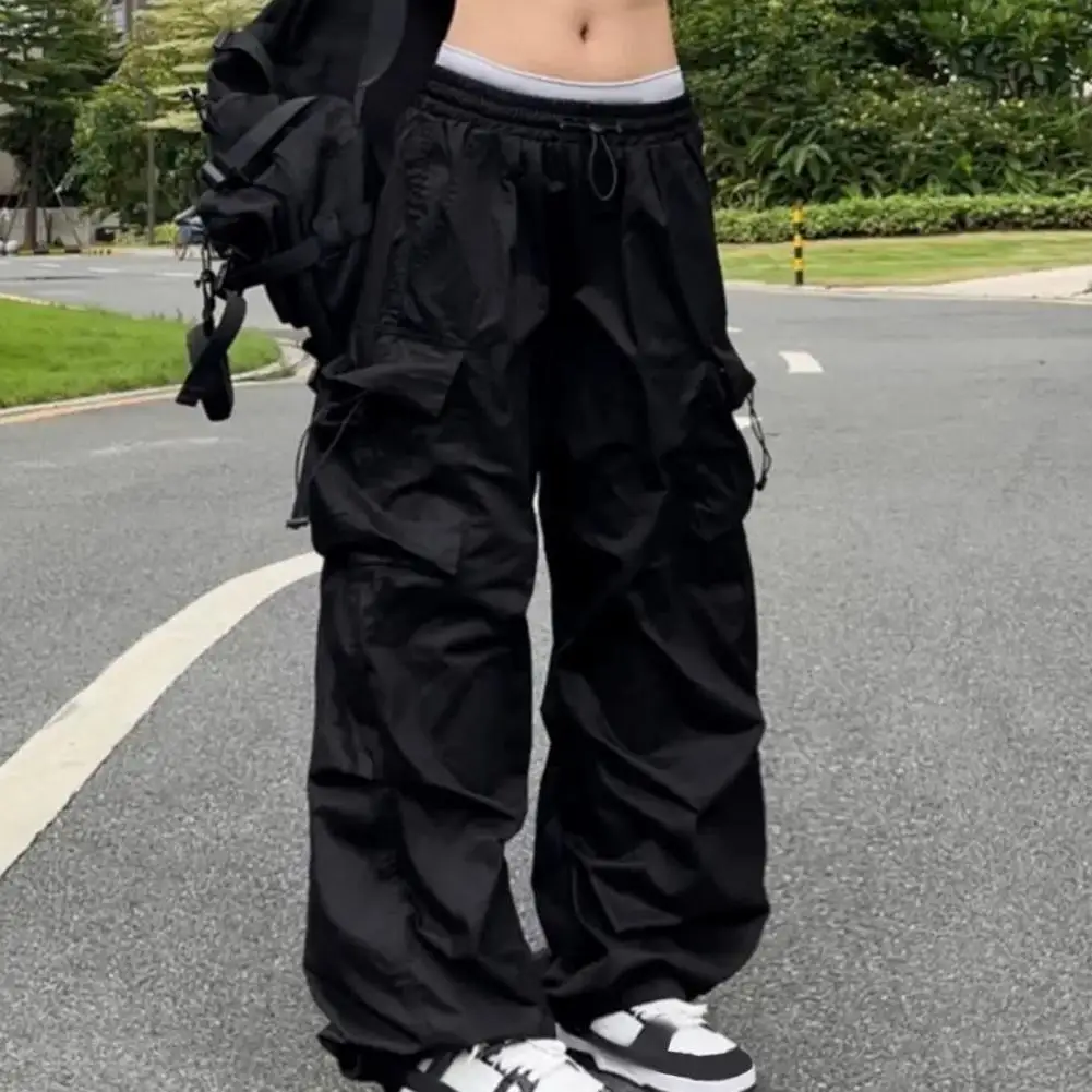 Parachute Black Pants Women Streetwear Oversize Pockets Cargo Trousers Harajuku Wide Leg Baggy Sweatpants