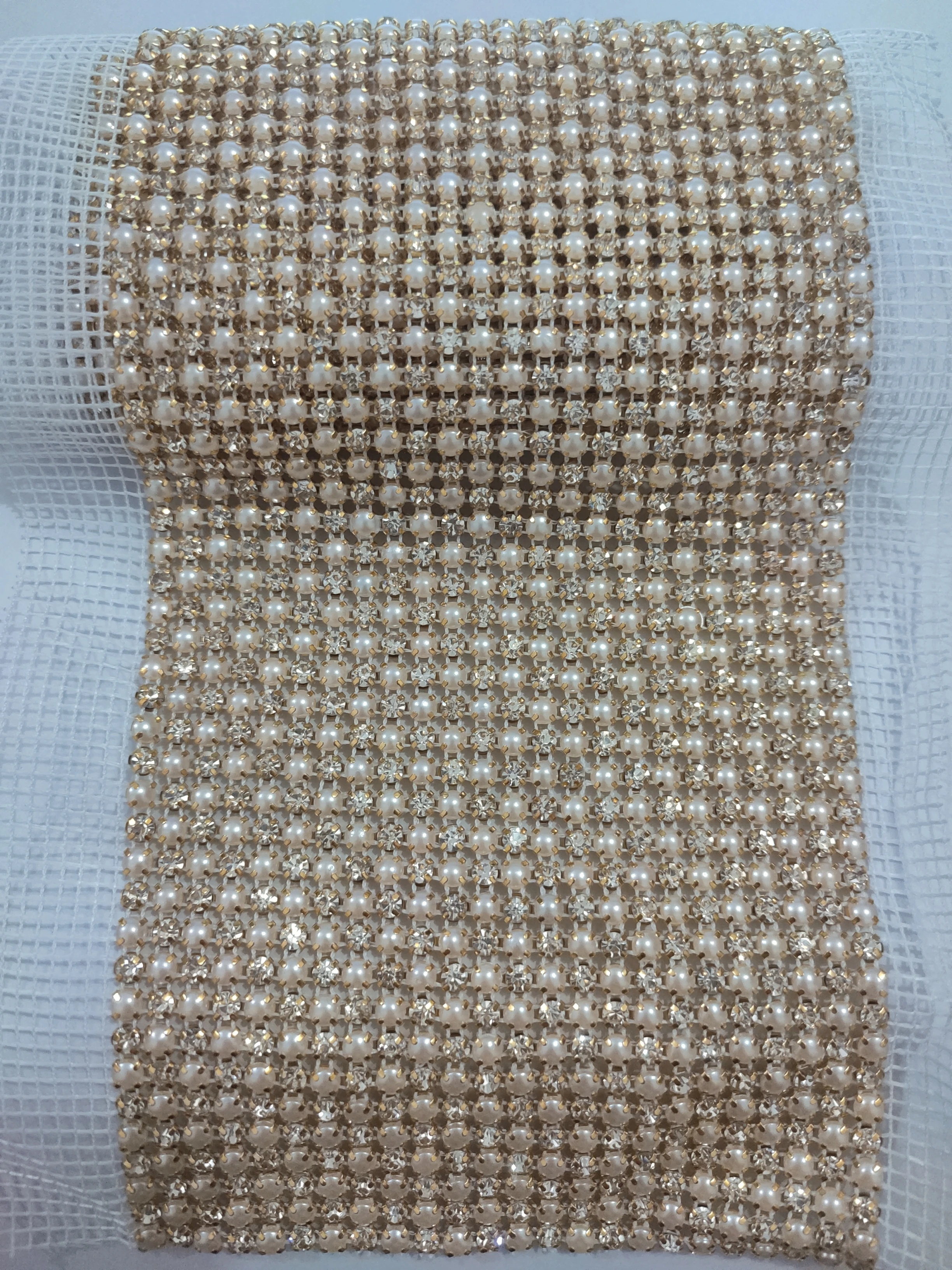 1 Yard Clear Faux Pearl Rhinestone Crystal Mesh Sew On Trims Wedding Dress Costume Applique Jewelry Making