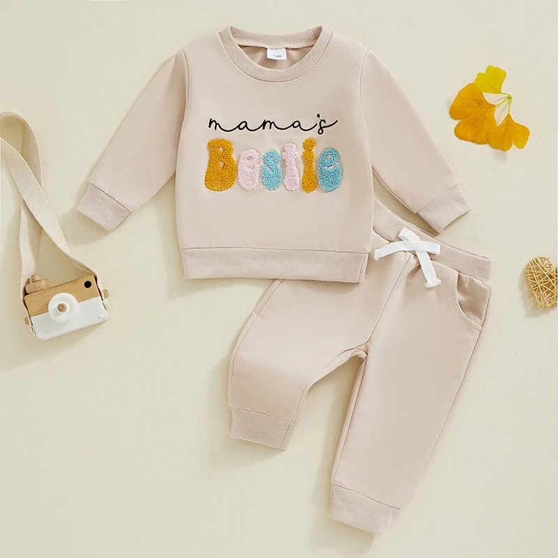 

Toddler Baby Girl Fall Winter Clothes Embroidered Letter Graphic Crewneck Sweatshirt + Joggers Pants Outfits Set