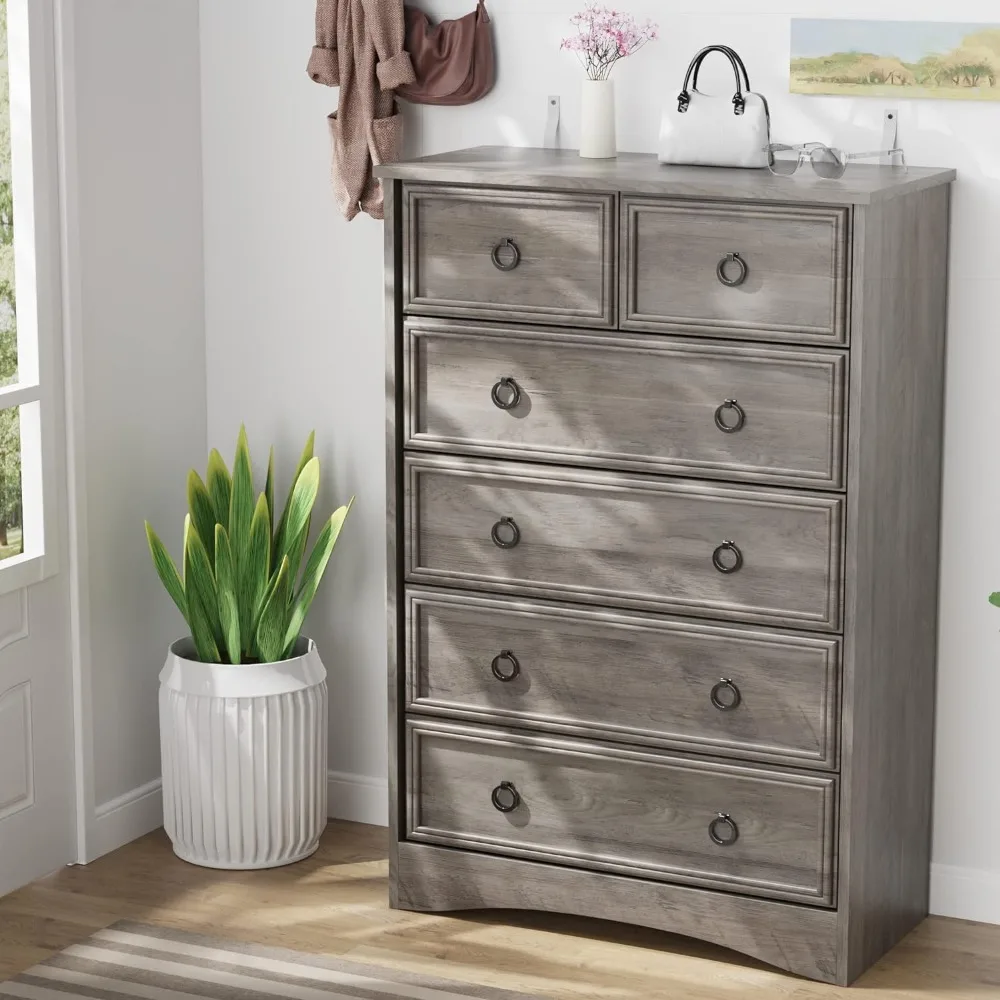 

6 Drawer Dresser,Tall Chest of Drawers Closet Organizers&Storage Clothes - Easy Pull Handle,Textured Borders Living Room,Hallway