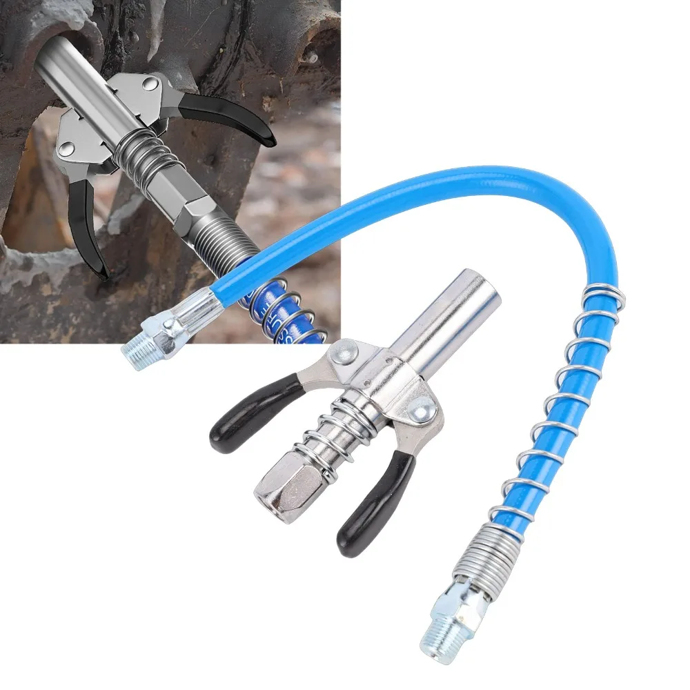 Galvanized Alloy Steel Grease Gun Coupler 12000 PSI 1/8in NPT Grease Gun Nozzle Tips 30cm Spring Tube Universal