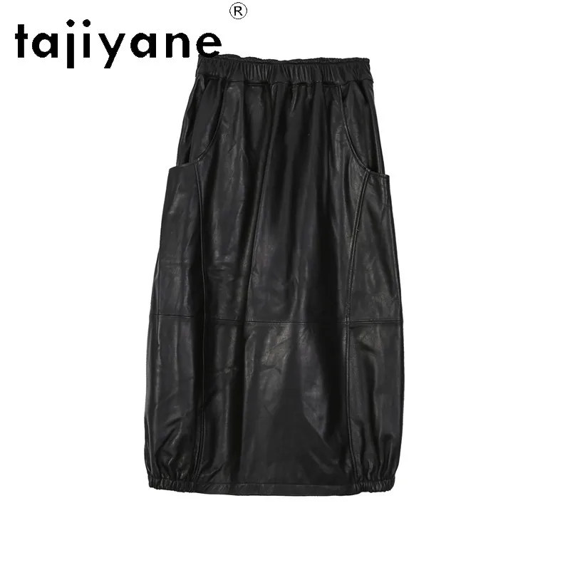 TAJIYANE Sheepskin Genuine Leather Skirt Woman Loose Women's Skirts Elastic Waist Midi Skirt Black Bubble Skirts 2026 Woman 치마
