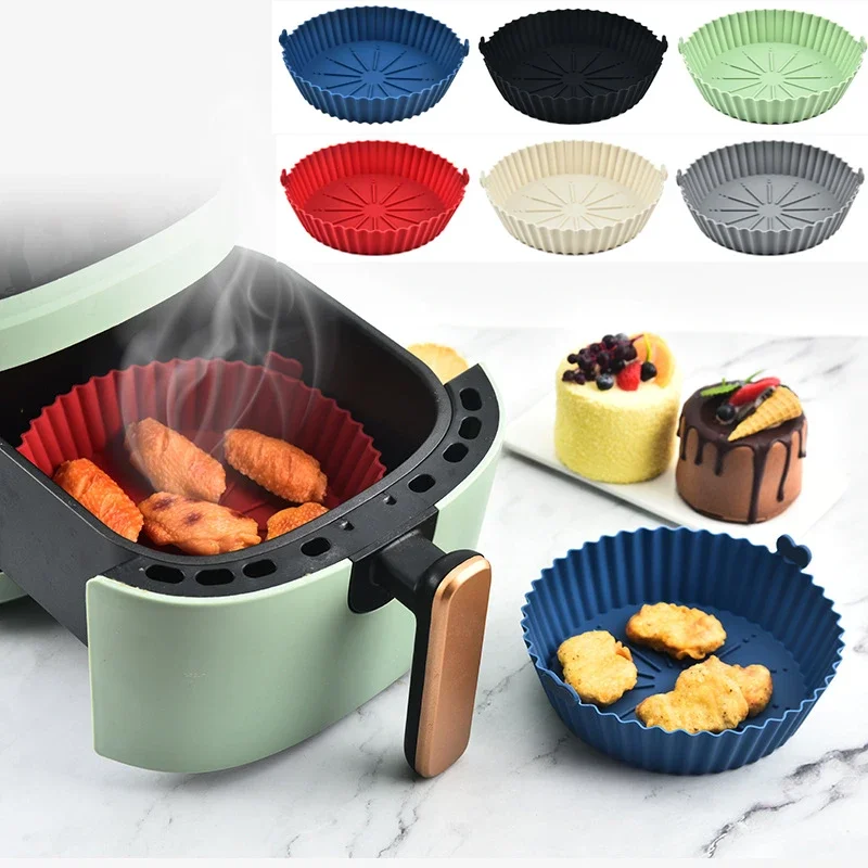 

Air Fryer Oven Baking Tray, Fried Pizza Chicken Basket Mat, Silicone Pot, Round Replacemen, Grill Pan Accessories, 18 cm, 21cm