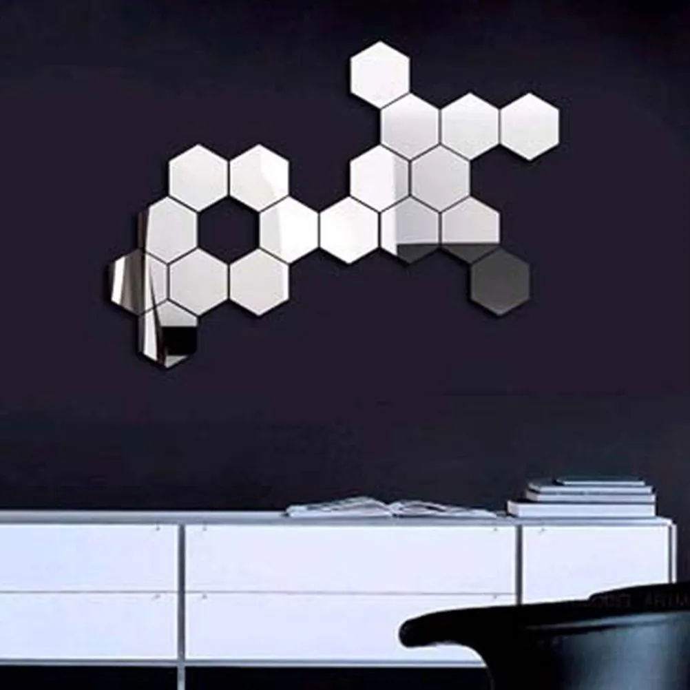 12Pcs Mirror Wall Decal Hexagonal Acrylic Sticker Easy Paste Remove No Damage Eco Friendly DIY Indoor Decoration for Room