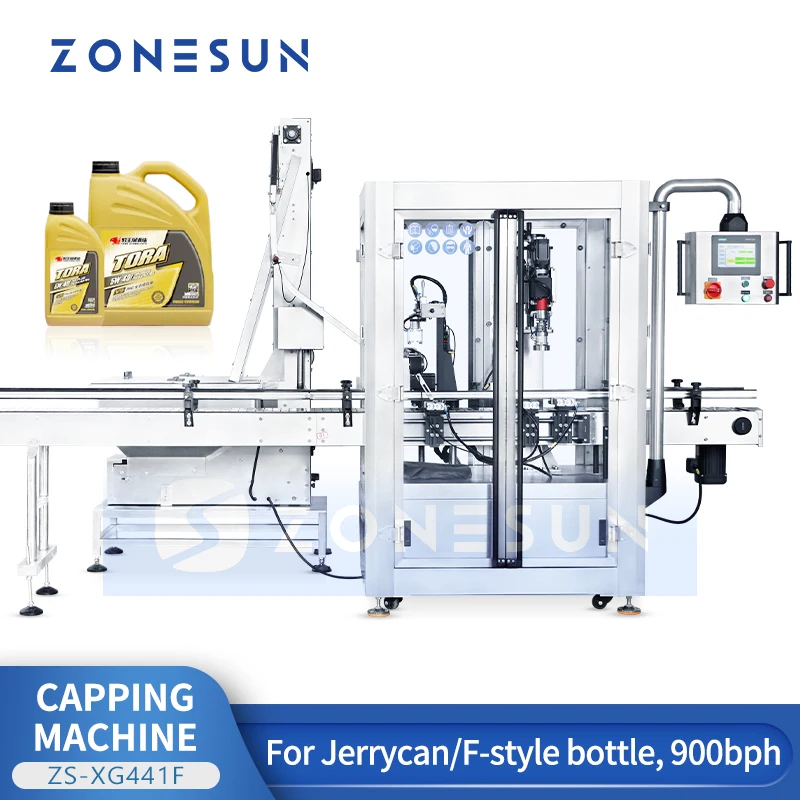 ZONESUN Capping Machine With Cap Feeder ZS-XG441F Automatic Bottle Cap Tighting Machine Capper F-style Production Line