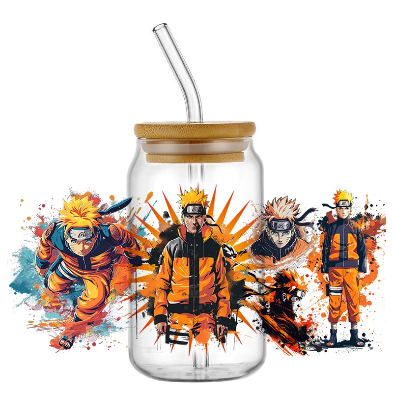 Hotsale Classic Naruto Popular Anime 16oz UV DTF 3D Transfer Cartoon Sticker Wrap Decals For Glass Can Cup Craft DIY Creative