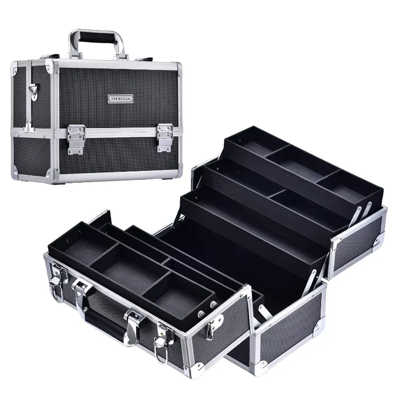 

Makeup Train Case Large Cosmetic Box 6 Tier Trays with Compartments Professional Makeup Box Jewelry Storage Organizer C