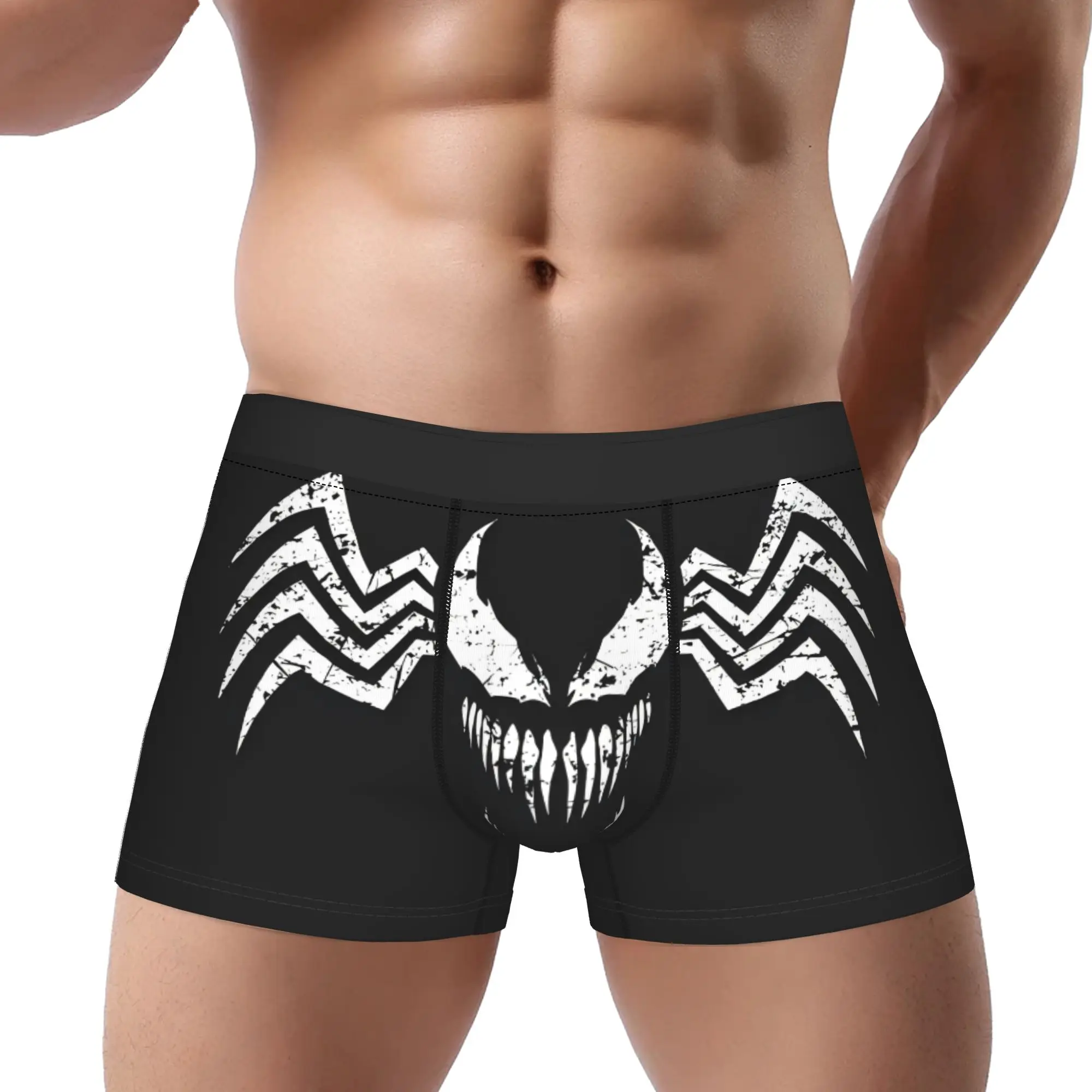 Distressed Venom Emblem Marvel Underpants Breathbale Panties Male Underwear Ventilate Shorts Boxer Briefs