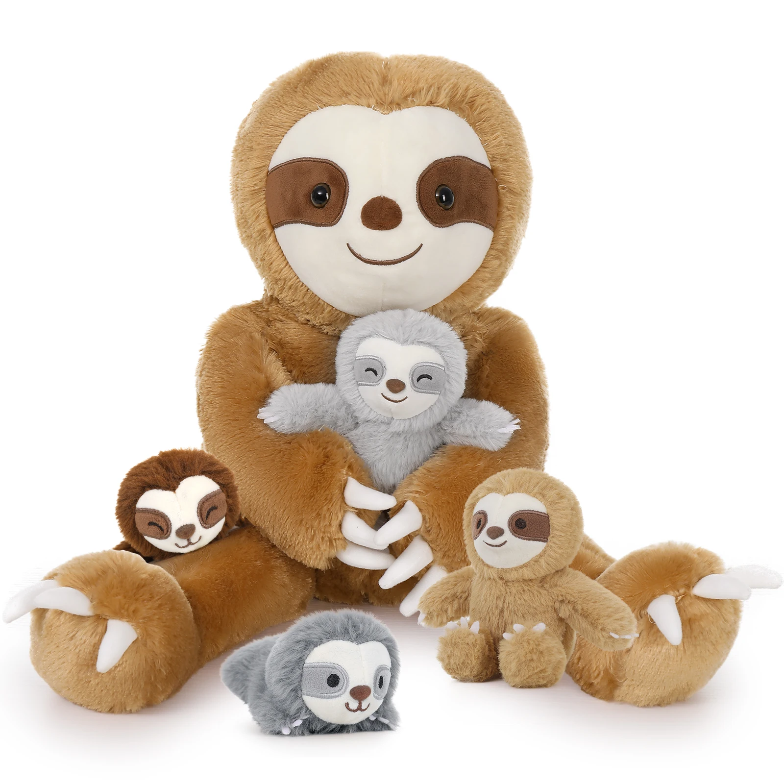 

MaoGoLan Sloth Stuffed Animal Set,5 Pcs Sloth Plush Toy,Large Stuffed Mommy Sloth with Babies Sloth Toys Plushies, 3 Toed Sloth