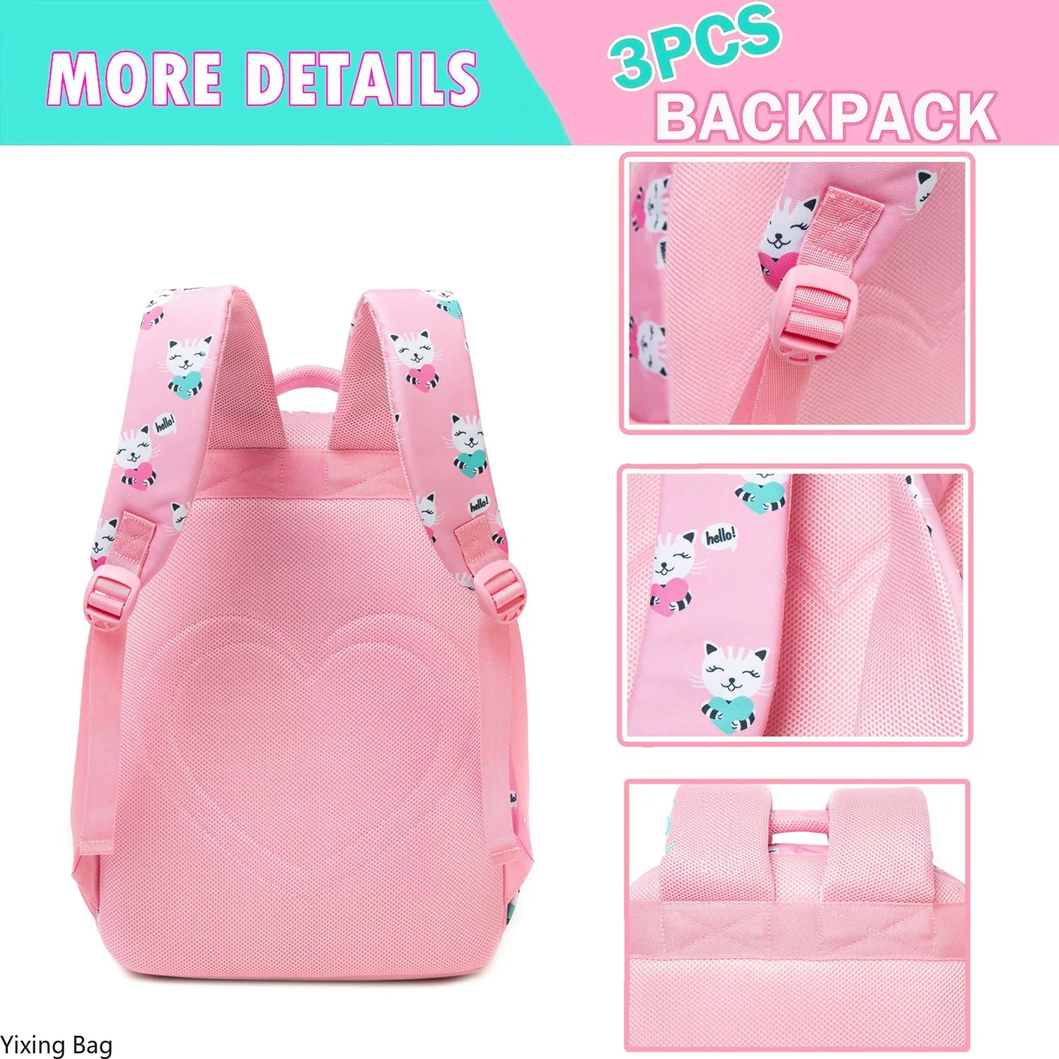 مجموعة حقيبة ظهر للفتيات مكونة من 3 قطع مع صندوق غداء معزول حقيبة أقلام رصاص حقيبة كتب أساسية لطيفة حقيبة مدرسية واسعة للطفل هدية العودة إلى المدرسة