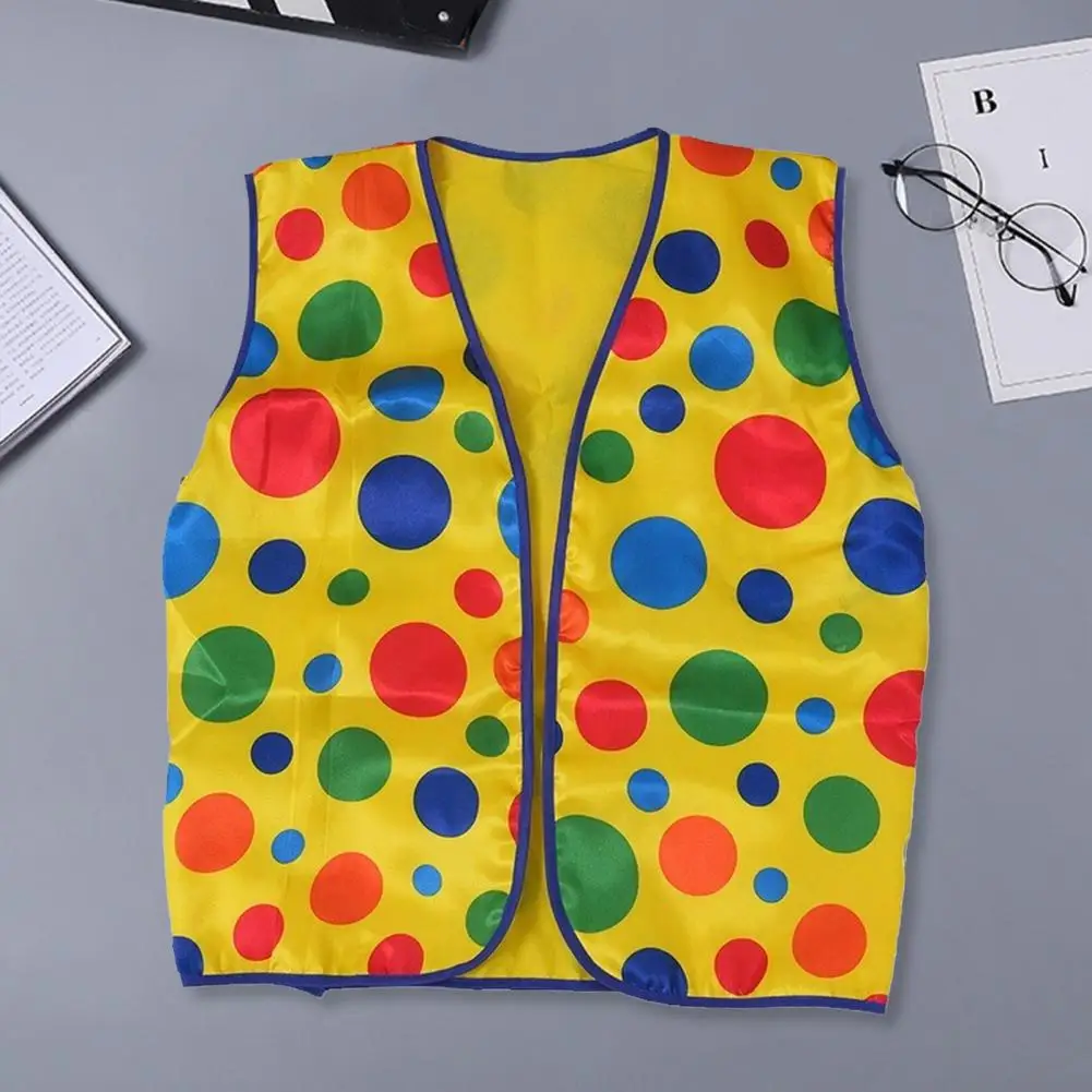 Costume de clown imprimé à pois jaunes, gilet de performance de fête d'Halloween, accessoire festif