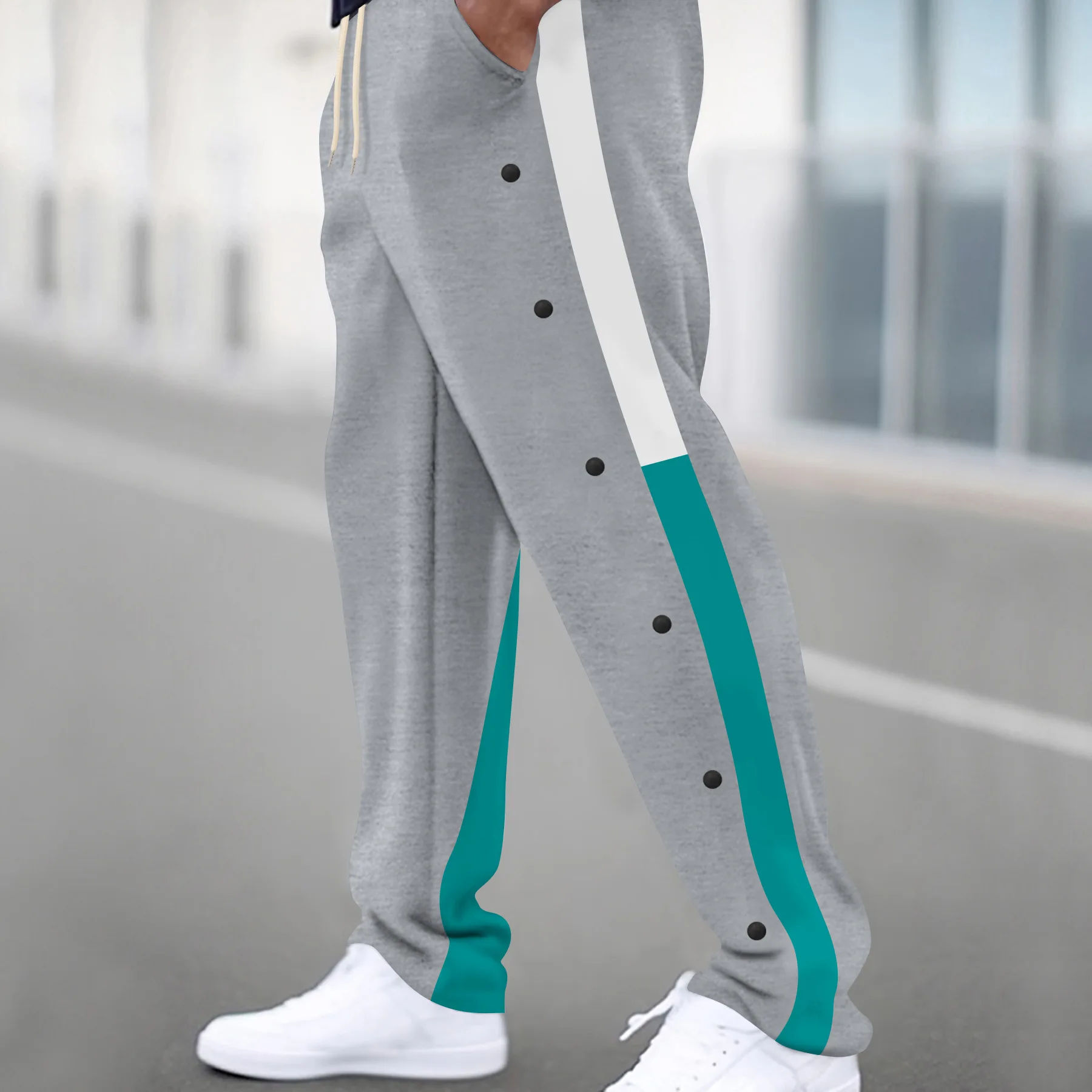 2025 Four Seasons Cross border New Sports Men's Pants Color blocked Straight Tube Large Drawstring Men's Casual Pants