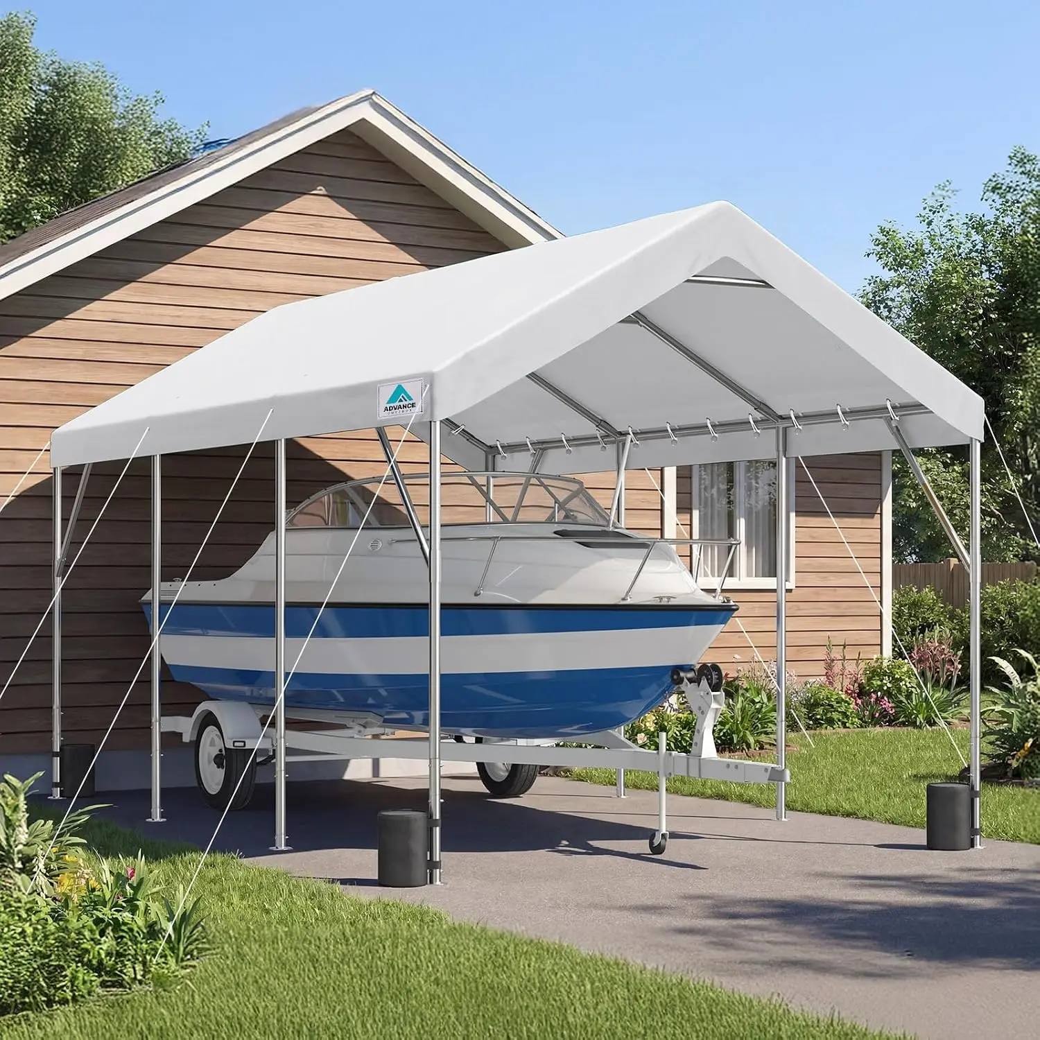12x20 ft Heavy Duty Carport Potable Car Canopy Garage Party Tent Boat Shelter, Adjustable Height from 9.8 ft to 11.3 ft, White