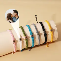 Pulsera de proyección de foto personalizada, colgante de acero de titanio tejido ajustable, pulsera de imagen DIY, joyería de regalo del Día de San Valentín