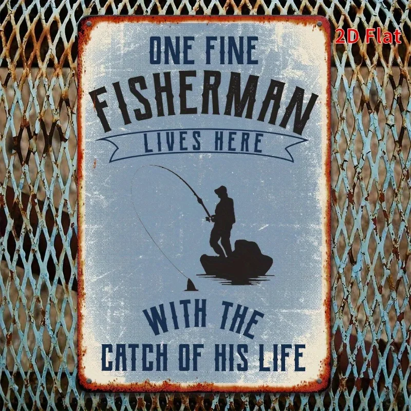 Estampa com tema de pesca, que retrata uma vida inteira de capturas. É uma placa antiga que pode ser usada tanto em ambientes internos quanto externos.