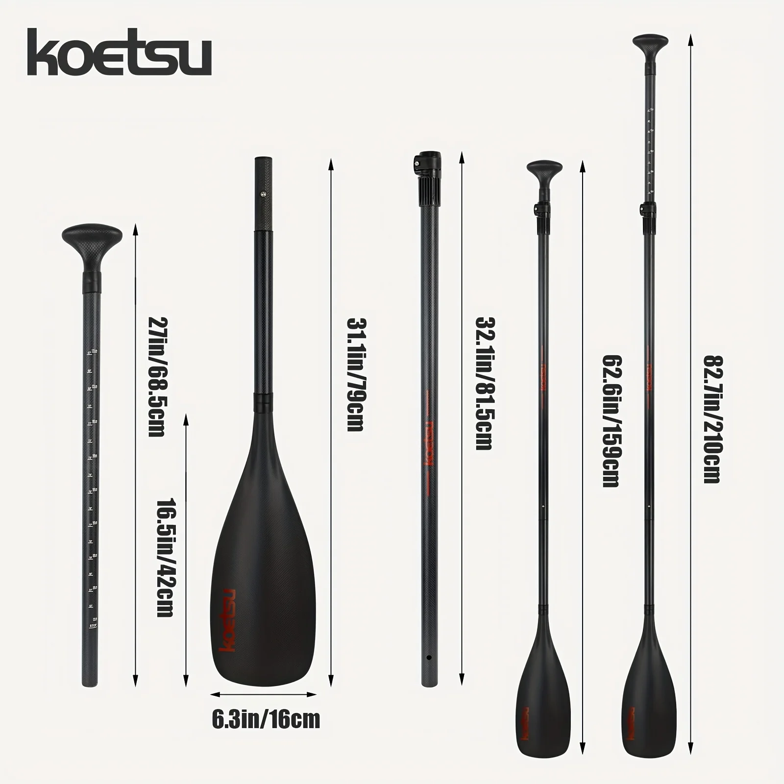 Der KOETSU T03 ist ein leichter und tragbarer dreiteiliger Carbonfaser-Paddel, kompatibel mit Stand-Up-Paddleboards und Kajaks. – Detail 2