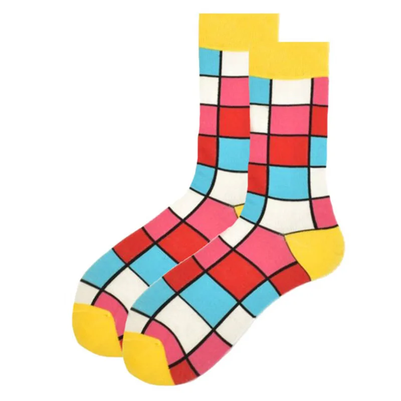 Men Classic Casual Colorful Happy Geometric Grid Style Stripe Business Funny Party Dress Cotton Socks Christmas Gift