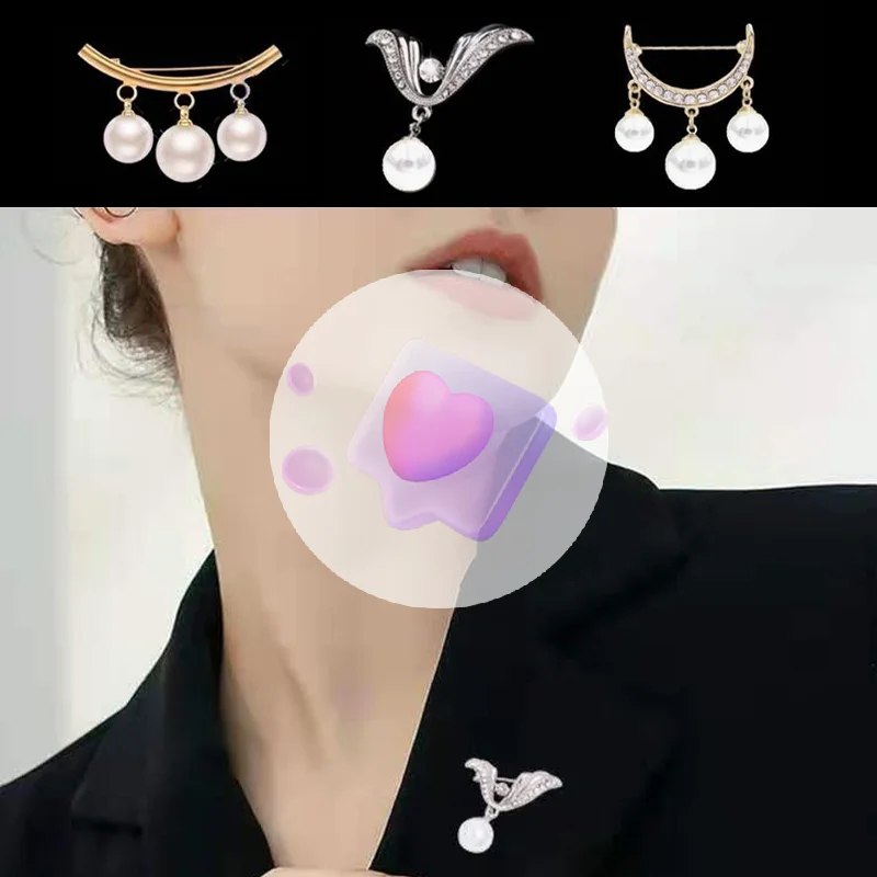 French Pearl Anti-Exposure Blazer Insert Accessory Single Pin Brooch Mourning Brooch