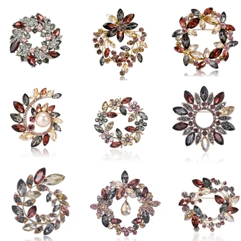 여성용 트렌디 스파클링 라인스톤 화환 브로치, 꽃 핀 화환, 코사지 식물, 캐주얼 액세서리 선물, 멀티 컬러 가능 