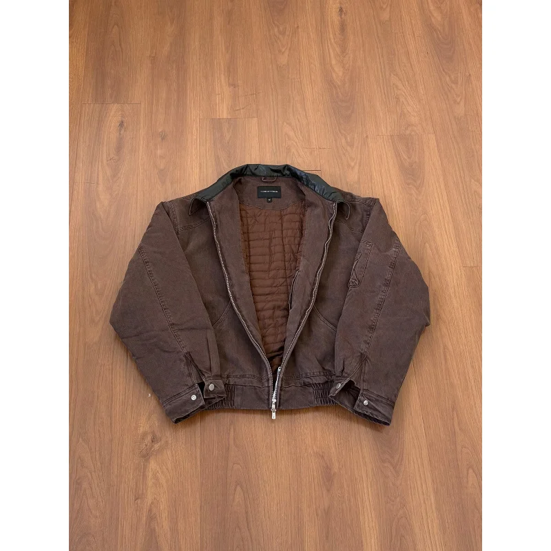 سترة قطنية عتيقة مغسولة من القطن سهلة النجاح، معطف شتوي ذو ياقة مقلوبة أمريكي عتيق بنمط الحظيرة #1