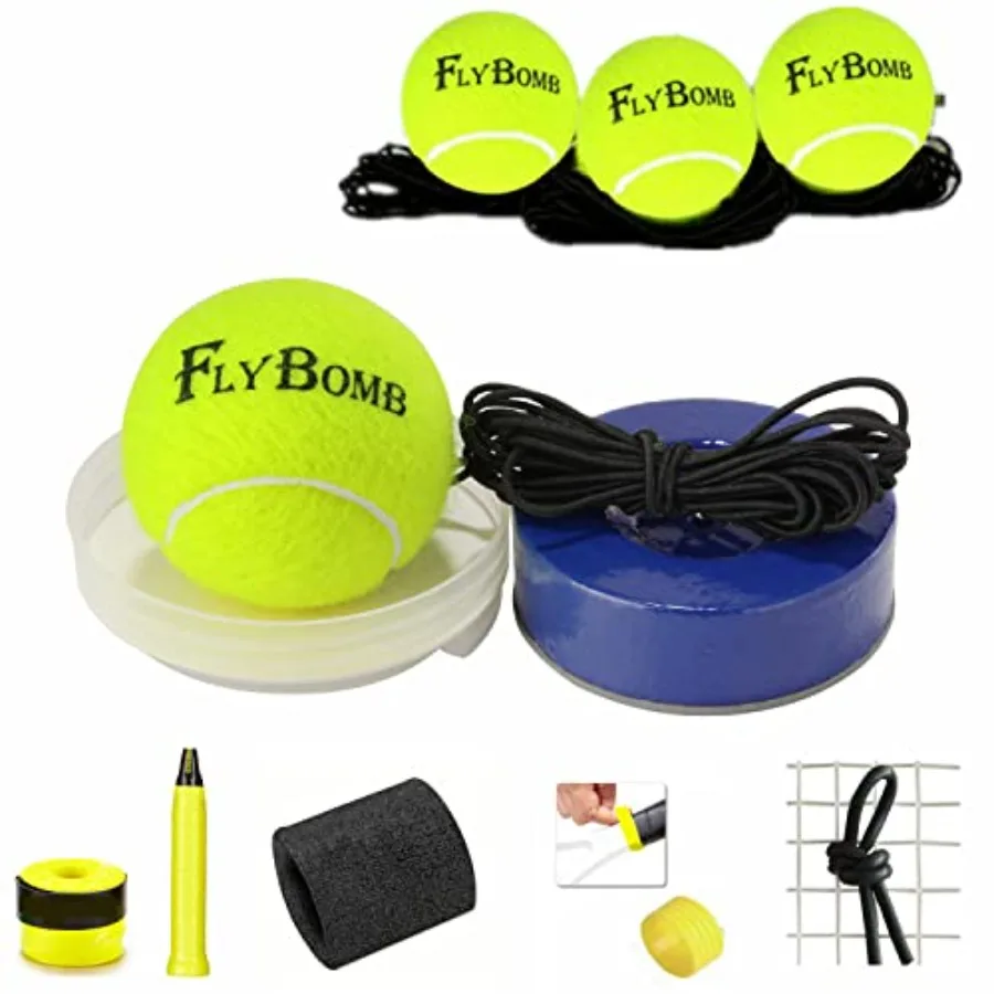 

flybomb Portable Tennis Trainer 2.05LB Weight Heavy Iron Base Tennis Training Tool Exercise Tenis Ball Sports Self-Study, 3 Rep