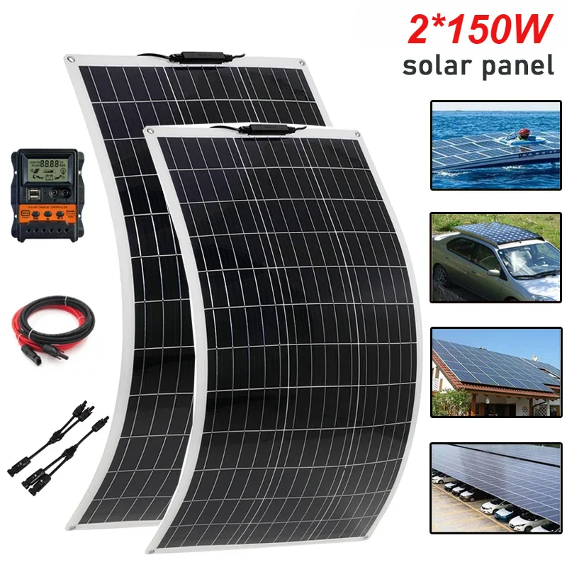 PET 18V 150W Solar Panel Kit Charge 12V Battery Protable Flexible Solar Cells Battery Charger for Camping Car RV Mobile Phone