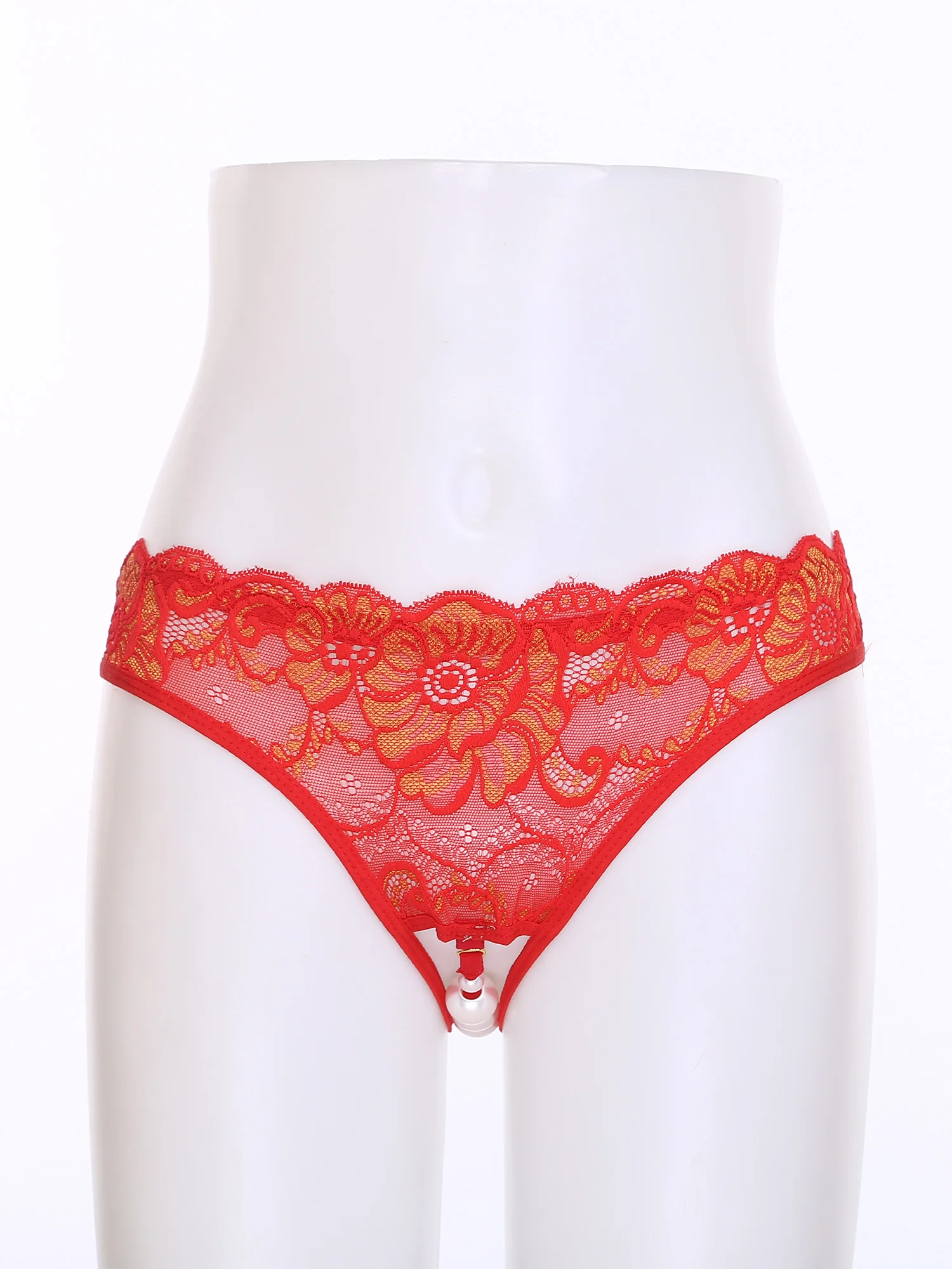 

Женские кружевные стринги с цветочным узором и открытым промежным пространством, с искусственным жемчугом, для пар, возбуждающие трусики для годовщины и медового месяца