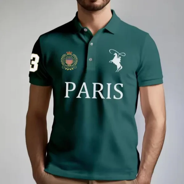 Summer Casual Men's Golf Polo Shirt Fashion Letter Print T-shirt Parisian Style Breathable Comfortable High-end Lapel Top - view 5