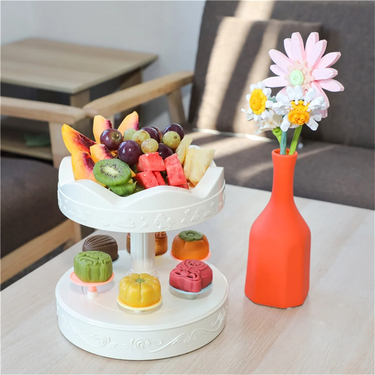 A79G 360 Degree Automatic Rotating Dessert Table Rotary Sushi Machine Cupcakes Macarons Turntable Display Birthday Machine