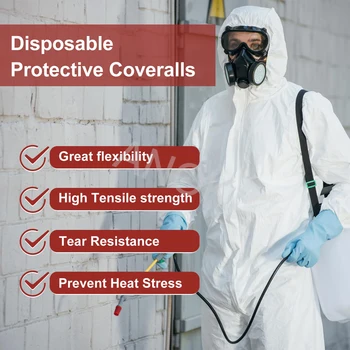 Anti-Static Disposable Protective Coverall, Antifouling SF Non-Woven Fabric Hooded Work Clothes, Zipper, Hazmat Suits No Boots