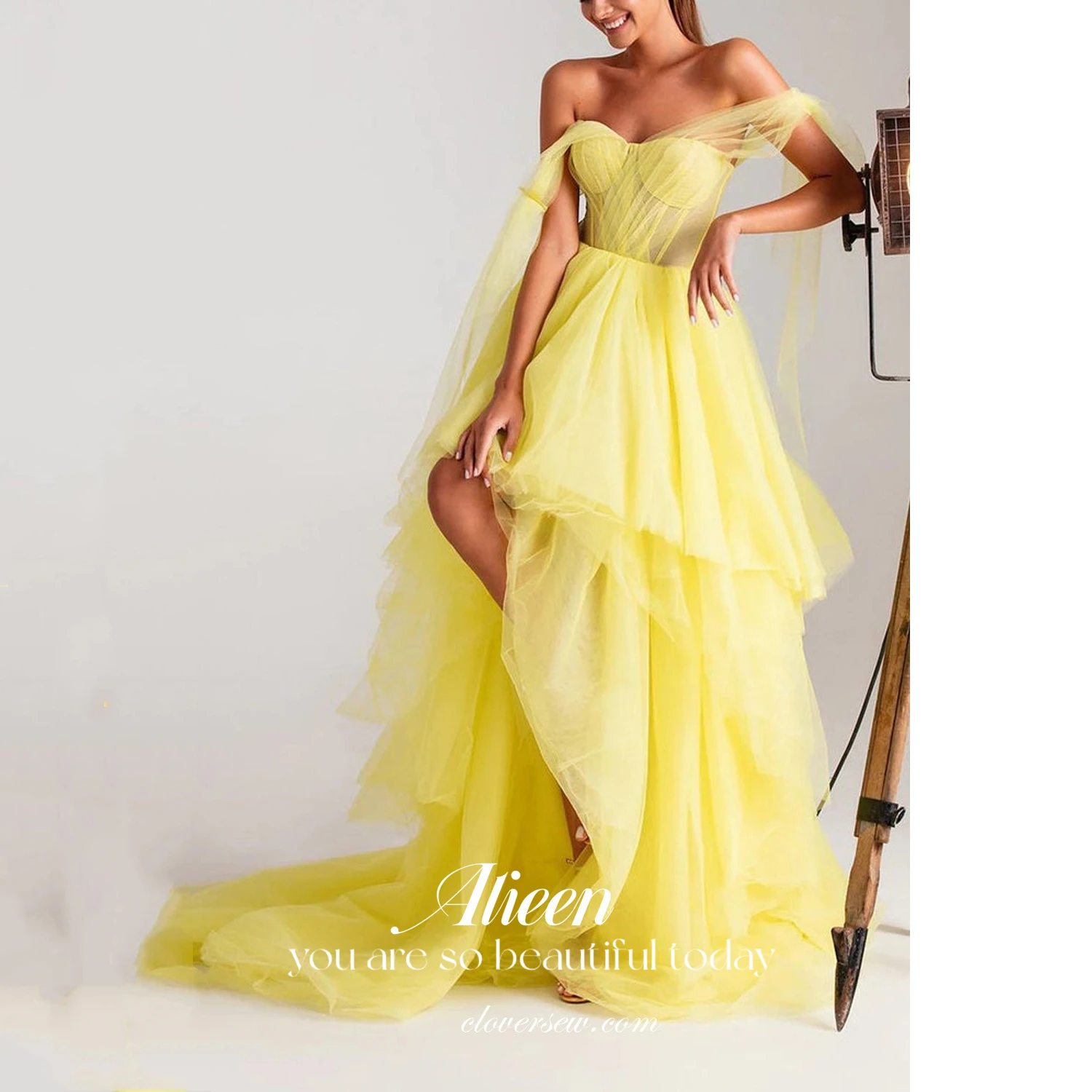 

Aileen Layer Graduation Dress Party Evening Elegant Luxury Celebrity Yellow Short and Back Long Ball Gown Womens Dresses 2024