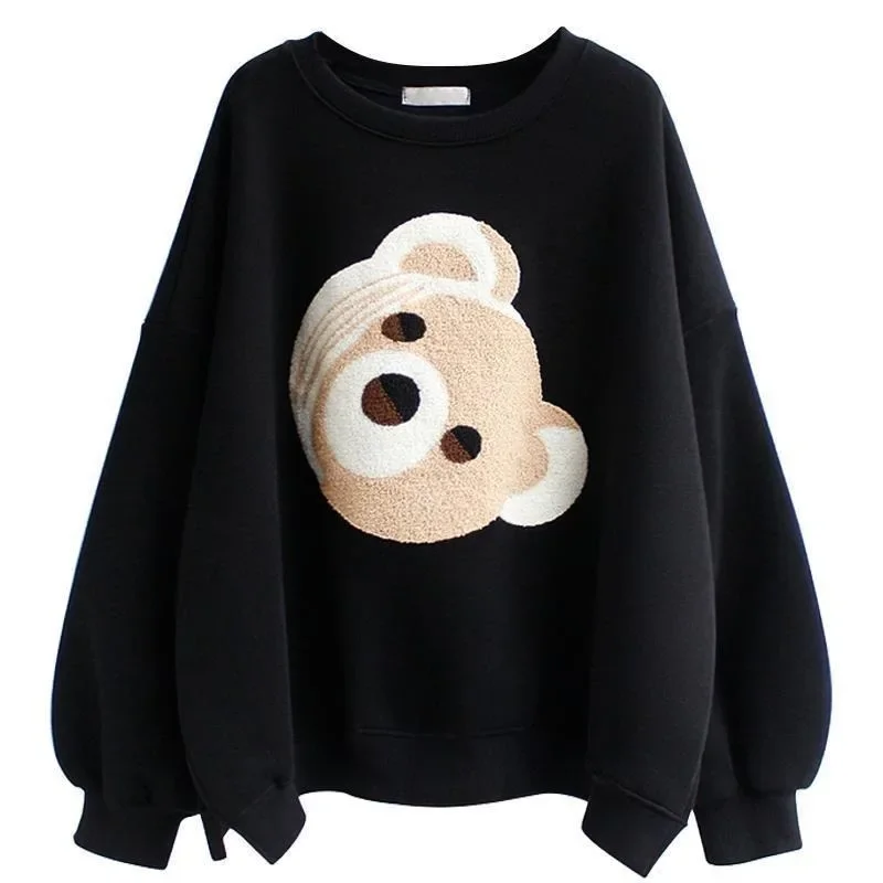 

Y2K 2023 Spring Fashion Casual Oversize Crewneck Harajuku Women's Hoodie Cartoon Print Fat Plus Velvet Loose Kawaii Student Top