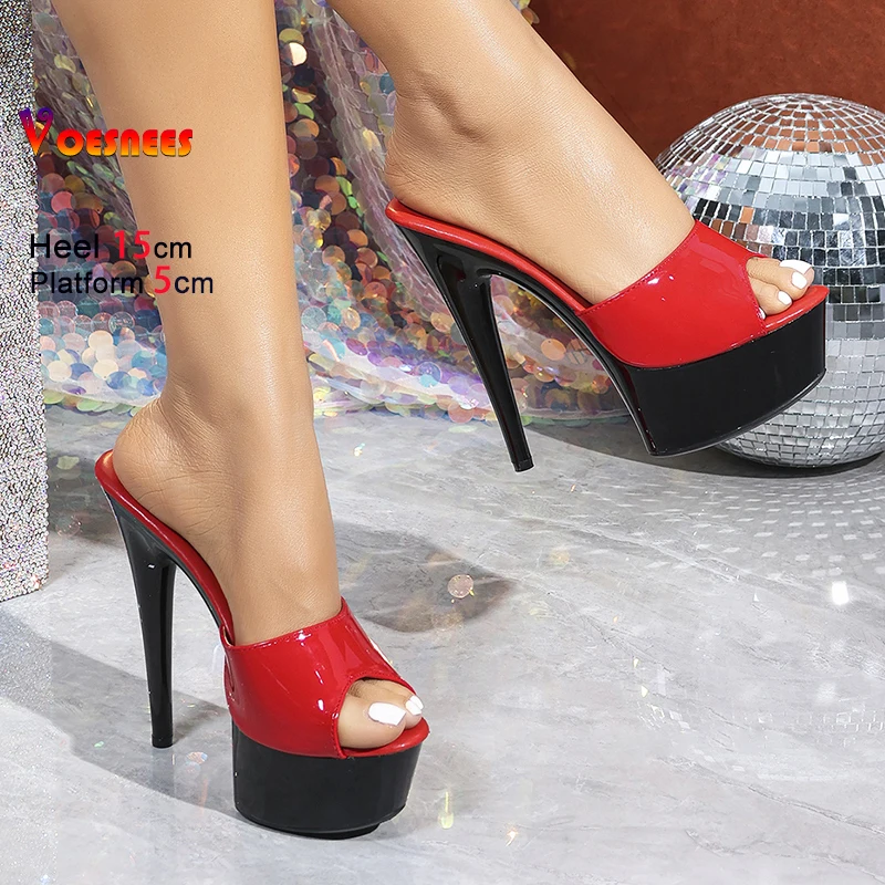 New Slippers For Ladies Black White Mixed Color 15CM Stiletto Shoes Women Club Party Summer Platform Big Size High Heel Sandals