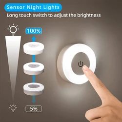 LED Touch Sensor Night Lights, 3 Modos, USB Recarregável, Base Magnética, Redondo, Portátil, Escurecimento, Parede, Decoração do quarto