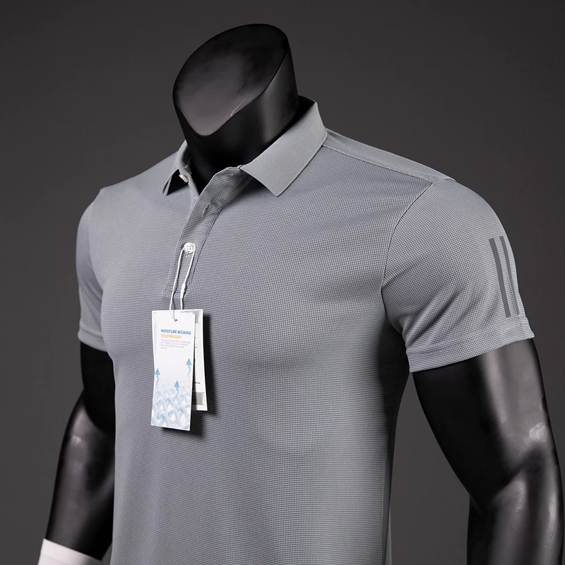 

Men's Summer Sports Jerseys Quick-drying Polo Shirts Custom Design Breathable Lapel Reflective Stripe Tees Short Sleeve Shirts